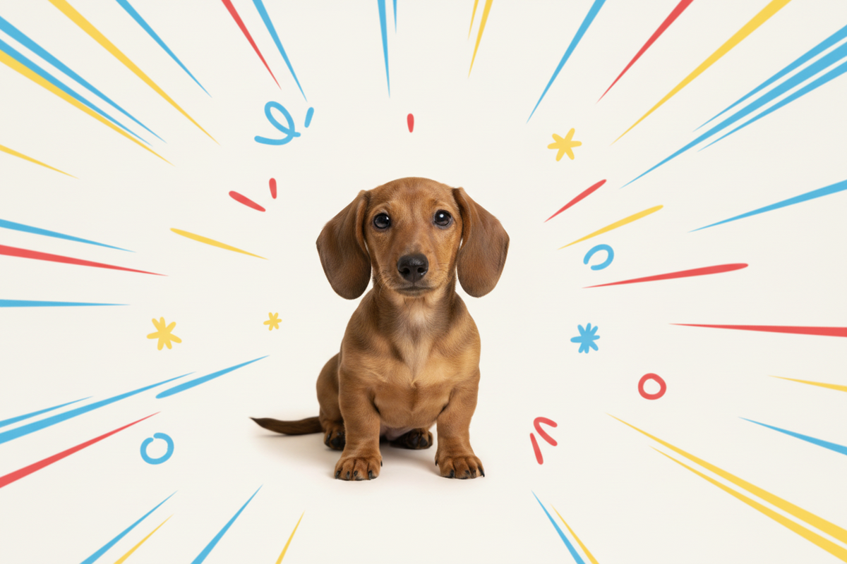 Doxie puppy on a clean warm-white background